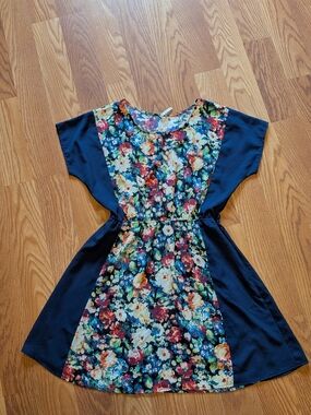 Boutique Navy Floral Panel Dress L